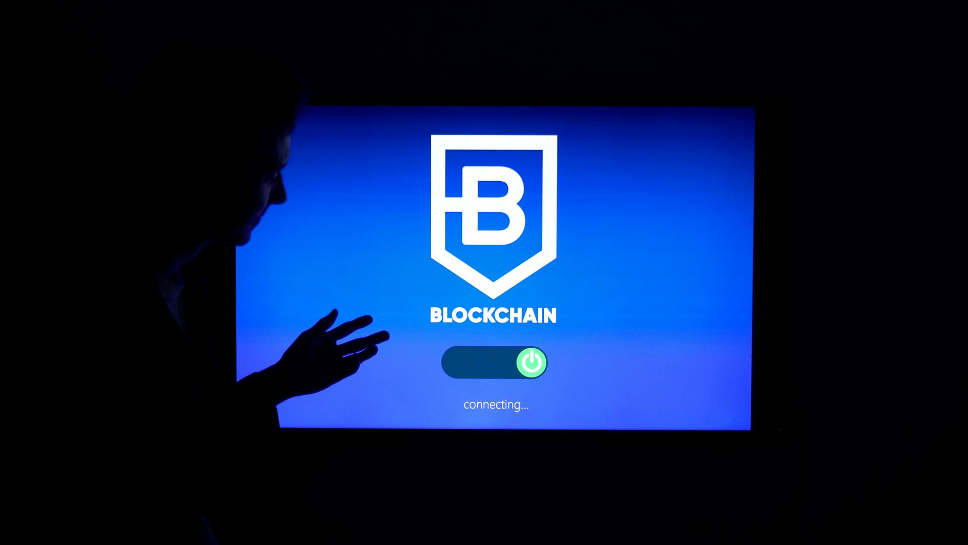 Scherm met logo van Blockchain